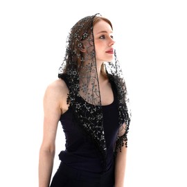 LMVERNA Cathedral Wedding Veil Mantilla Catholic Veil Head Covering Latin Mass (Black)
