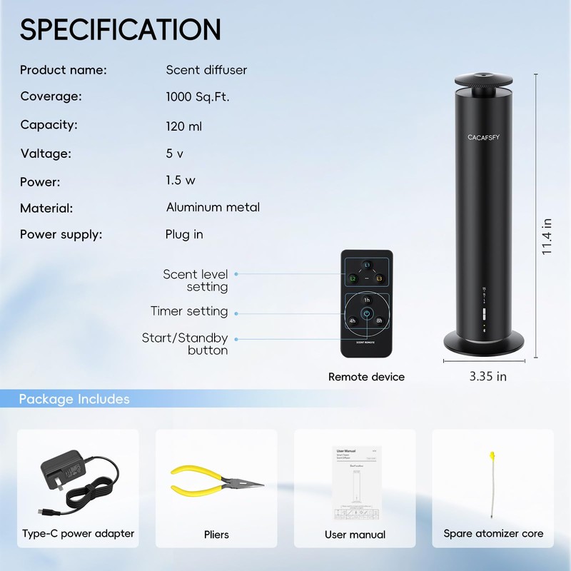 Waterless Scent Diffuser,Hotel Scent Diffuser-Smart APP Control-Cover Up to 1000