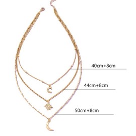 Danshinbow Layered Moon Necklace Gold Adjustable Lucky Star Necklace Jewelry for Women and Girls