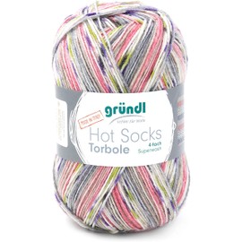 Gründl Hot Socks Torbole (sock wool made from 75% virgin wool (superwash) and 25% polyamide, 4-ply sock yarn, needle size: 2.5 - 3 mm), beige/chilli/plum/white/salad green/slate grey, 45 x 37 x 9 cm