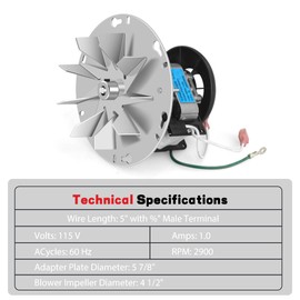 Replacement 812-4400 Exhaust Blower Motor for PelPro PP130, PP60, Quadra-Fire Castile, Santa Fe, Heatilator Eco-Choice PS35, Pleasant Hearth PH50CABPS Pellet Stoves (No Housing)