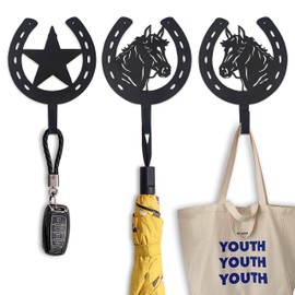 VIVICOMFY 3PCS Horse Star Rustic Ranch Horse Head Hook Coat Hooks, Key Hooks,Rack Towel Horseshoe Hooks,Hat Hook Wall Mounted,Wall Hook,Coat Hanger,Hooks,Horse Head Wall Art Decor Keys Hooks