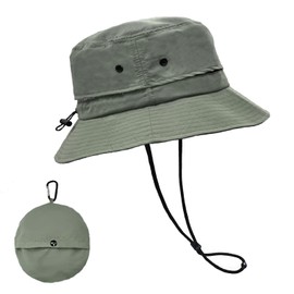lifwimner Sun Hat Women Men Bucket Fishing Hat Summer Hat with Chin Strap Mesh Waterproof Fishing Hat Boonie Hat Quick Drying Packable for Outdoor Summer Camping, Army Green, M