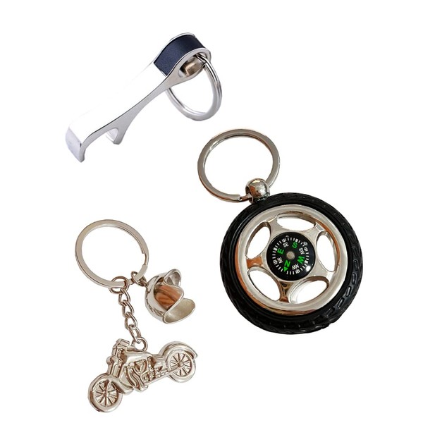 KCKEYS 3x Keychain Set with Bottle Opener, Compass, and Bicycle