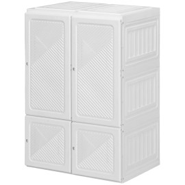Portable Foldable White Wardrobe with 3 Compartments & Hanging Rod Magnet Doors Clothes Storage Organizercolor: White Color