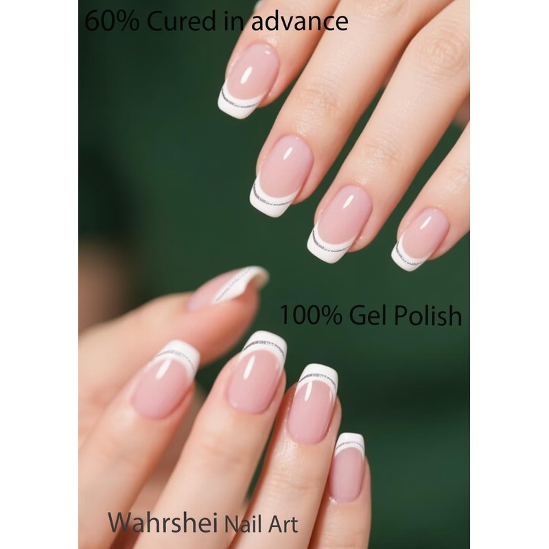 Semi Cured Gel Nail Strips, No LED Lamp Needed, French