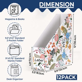 EXYGLO 12 Pack Magazine File Holder, Cardboard Magazine Rack with Label , Foldable Storage Organizer Box for Book, Documents, Floral Design