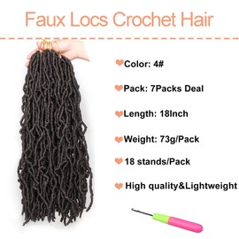 Mscat Faux Locs Crochet Hair 18 Inch Soft Locs 7 Packs/Lot Curly Wavy Pre-Looped Faux Locs Goddess Locs Synthetic Fibre Hair Extensions 4#