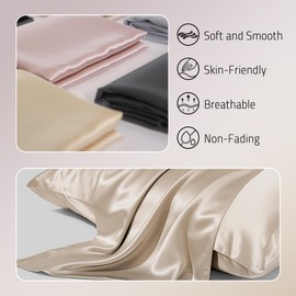Gabire Mulberry Silk Pillowcases Set of 2, Both Sides Real Silk Pillow Covers for Hair and Skin Cool Pillowcase Organic Silk Pillowcase 2 Pack with Hidden Zipper, Champagne, King (20"×36")