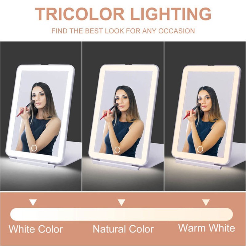 LED Rechargeable Travel Vanity Mirror Folding Portable Lighted Makeup Beauty
