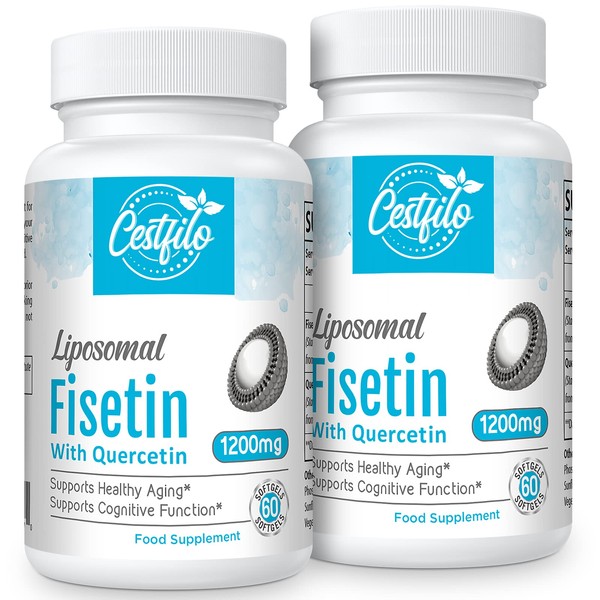 Liposomal Fisetin with Quercetin 60 Softgels - High Dose 1200 mg per Serving - Maximum Bioavailability - Natural Anti-Ageing Senolytic by Cestfilo (Pack of 2)