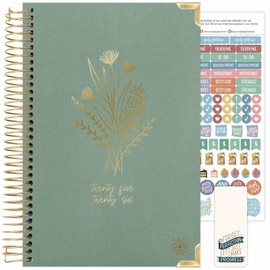 bloom daily planners HARDCOVER 2025-2026 Academic Year Planner (July 2025 - July 2026) - A5 Task Goal Organizer - Aesthetic Monthly & Weekly Inspirational Agenda Book - 5.5" x 8.25" - Green Linen