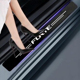 4PCS car Door sill Protector Stickers Compatible with Forte Carbon Fiber Texture Leather car Door sill Cover car Exterior Accessories