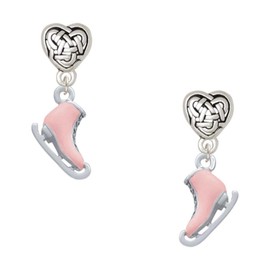 Delight Jewelry Silvertone 3-D Pink Ice Skate - Silvertone Celtic Knot Heart Post Earrings