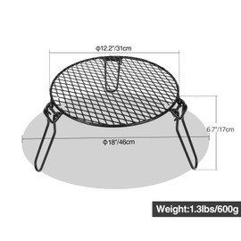 REDCAMP Folding Campfire Grill Grate Top for Solo Stove Bonfire, Portable Iron Campfire Tripod with Steel Grill for Bonfire Fire Pit, Dutch Oven, Open Fire Tripod Grill with Legs, Diameter: 18"