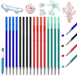 HQRKOTM Pack of 16 for BIC 4 Colours Ballpoint Pen Refills 4 Colours, Indelible Ink, Ball Diameter 1.0 mm