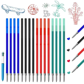 HQRKOTM Pack of 16 for BIC 4 Colours Ballpoint Pen Refills 4 Colours, Indelible Ink, Ball Diameter 1.0 mm