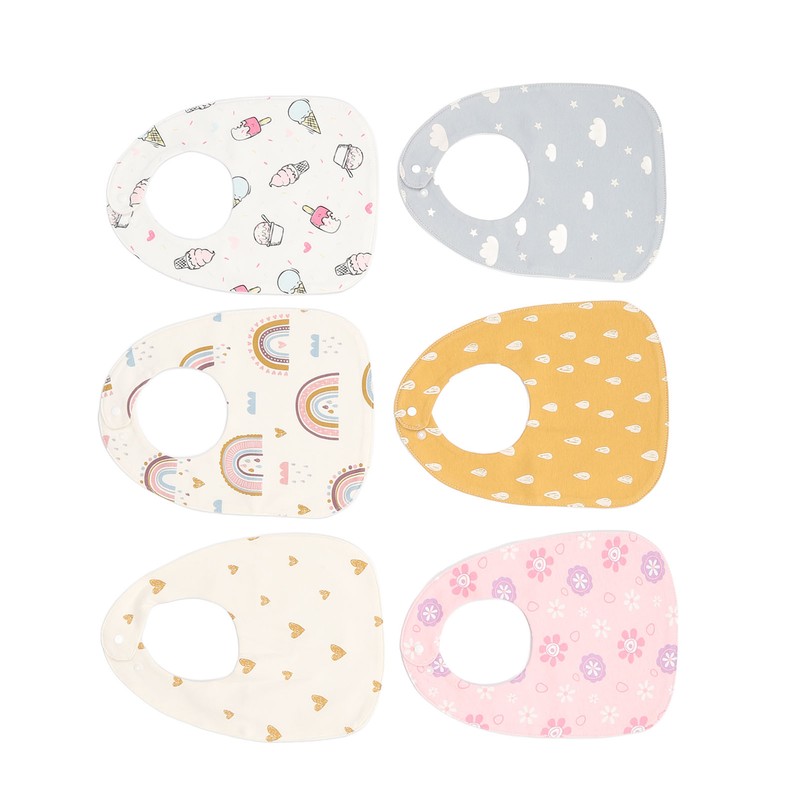 6pcs Infant Bibs U Shaped Snap Button Closure Cotton Waterproof