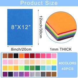 Tiparts 40 Pcs Stiff Felt Fabric Sheet for Crafts,1mm Thick and 8”x12” Assorted Color Felt Fabric Sheets for Crafts DIY Handcraft Sewing Squares Patchwork Nonwoven