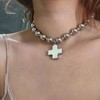 72ore Chunky Cross Necklace Silver Big Beaded Cross Pendant Choker