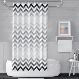 SDOTPMT 105 x 160 cm Wave Stripes Shower Curtain Black White Gradient Horizontal Wavy Zigzag Bath Curtain Abstract Geometric Bath Curtain for Children Bathroom Polyester with Hooks
