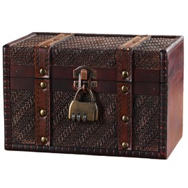 AOTOPYU Scrigno del tesoro, per compleanno dei bambini, scatola regalo richiudibile con coperchio e serratura, cassa in legno (S2: 19 x 12 x 12 cm)