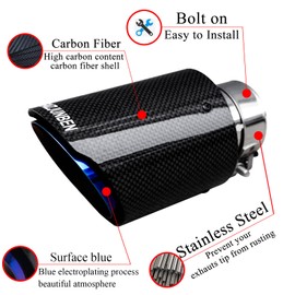 FAIZJUNBEN Roasted Blue Carbon Fiber Car Exhaust Tip 2.1 inch Inlet 3.5 Inch Outlet Exhaust Muffler Tip Carbon Fiber Exhaust Pipe for 2-2.1 Inch Exhaust Pipe