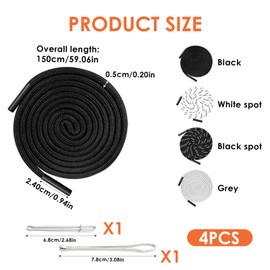 Cord for jogging bottoms, 4 pieces cord for hoodie, 140 cm, replacement drawstring with cord ends made of copper, trouser band with 2 threaders cord, made of nylon, drawstring, grey, black, white, for
