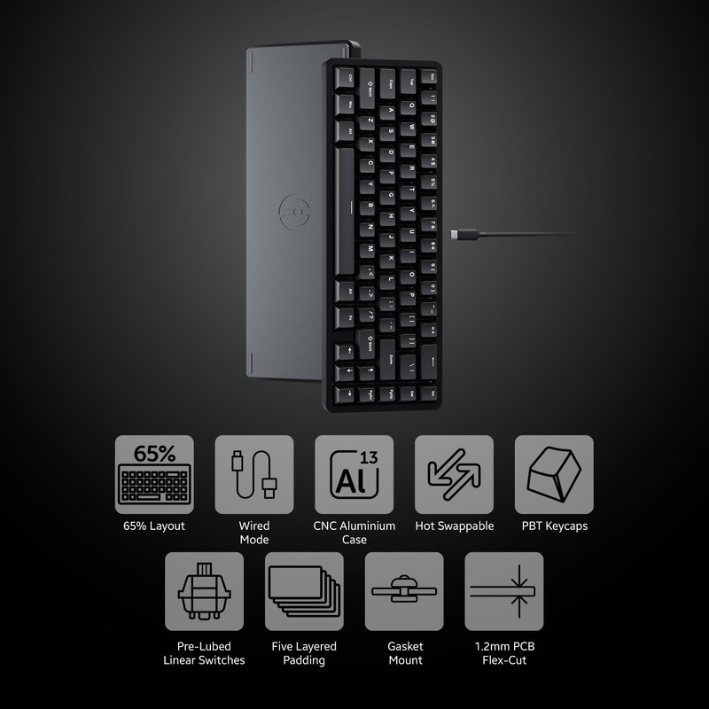 OOCTPK Chilkey ND65 Wired Aluminum Mechanical Keyboard, 65% Layout Portable