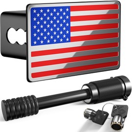 TOEASYTY Heavy American Flag Metal Trailer Hitch Cover for 2" inch Receivers,Tow Hitch Covers 2 Inch for Truck Accessories (with 5/8-Inch Pin Diameter Trailer Hitch Lock, Chrome&Red&Blue