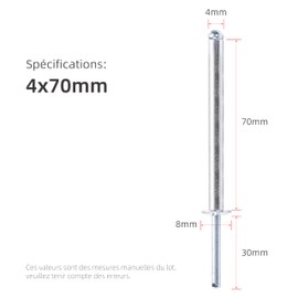 JIANDAXIN 50Pcs Extra Long Pop Rivets, Extended Length, Aluminium Dome Head Steel Shank Mandrel Long-Shaft Blind Rivets (5/32"x2-3/4")