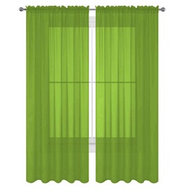 Luxury Discounts 2 PC Solid Rod Pocket Sheer Window Curtain Treatment Drape Voile Panels in Variety of Colors (55"x36", Lime Green)