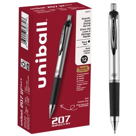 uniball 207 Impact Retractable Gel Pens, Bold Point (1.0mm), Black, 12 Pack