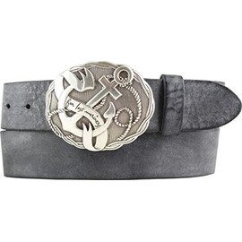 BELTINGER Belt with Anchor Belt Buckle Made of Soft Full Cowhide Leather, 4 cm, Used Look, Press Stud Belt with Buckle, 40 mm, Vintage Look, black, silver