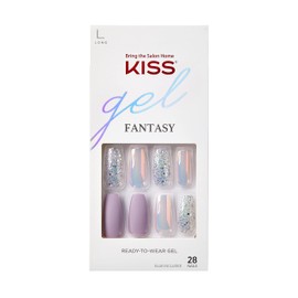 KISS Gel Fantasy Glue-On Nails Lavender Glitter Long Length Coffin Shape