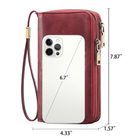 GAEKEAO Women's Large Wallet, Vegan Leather Double Zip Credit Card Holder, RFID Protection Clutch Purse Women's Large, with Lots of Card Slots Wallet, Wallet for Women, Type 1-red, Elegant