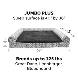 Furhaven Pet Bed for Dogs and Cats - Plush and Southwest Kilim Decor Sofa-Style Cooling Gel Foam Dog Bed, Removable Machine Washable Cover - Boulder Gray, Jumbo Plus (XX-Large)