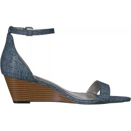 Bandolino Women's Omira Wedge Sandal, Denim/Dark Blue Fabric, Size 6, NIB