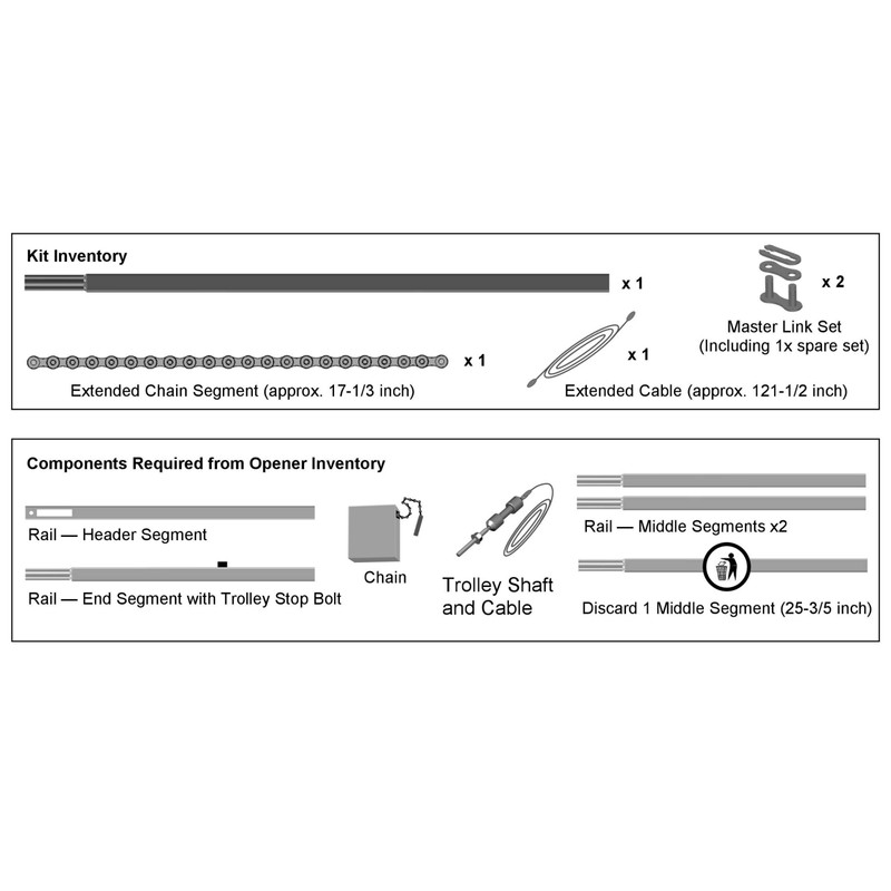 8CX 8 Foot Garage Door Chain Drive Extension Kit, Black,