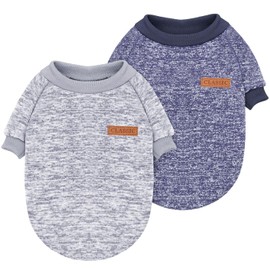 2 Pieces Pet Dog Classic Knitwear Sweater, Fleece Coat for Small,Medium Dogs,Warm Pet Dog Cat Clothes,Soft Puppy Customes for Chihuahua Yorkshire Tzu (Grey Navy,XS)