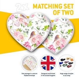2 x Heart Stickers 7.5 cm - Pretty Robin Bird Pink Rose Flower Laptop Tablet Luggage Scrapbook #15920