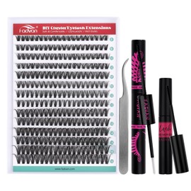 DIY Lash Extension Kit 50D Volume Lash Clusters Kit with Lash Bond and Seal 280 pcs Thick Individual Lashes 8-16 mm D Mink Lashes Cluster, Remover and Tweezers