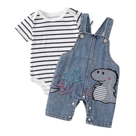 Xumplo Baby Boys Clothes Newborns Dinosaur Outfits Infants Rompers and Suspender Shorts Set Summer Clothing 0-6 Months