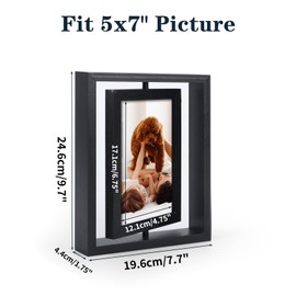 EXYGLO 2 Pack 5x7 Rustic Rotating Floating Picture Frames, Photo Frames for Vertical or Horizontal Tabletop Display, Black