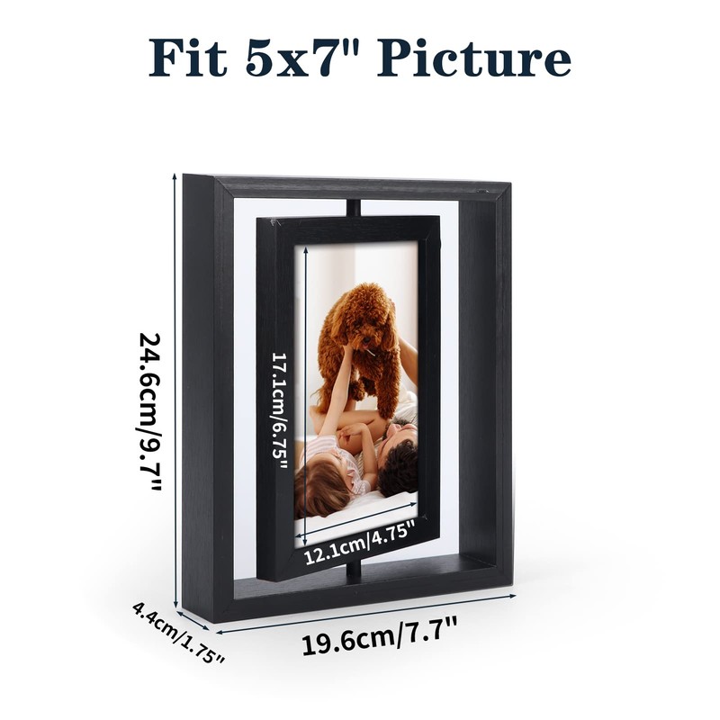 EXYGLO 2 Pack 5x7 Rustic Rotating Floating Picture Frames, Photo