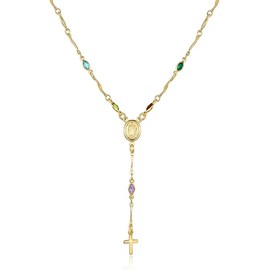 Barzel 18K Gold Plated Multicolor Virgin Mary Necklace - Made In Brazil