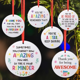 Namalu 6 Pcs Thank You Gifts Acrylic Pendant, Appreciation Gifts for Coworker Teacher Employee, Thank You Hanging Ornaments, Inspirational Gifts for Colleagues Nurses (Round,Bright Pattern)