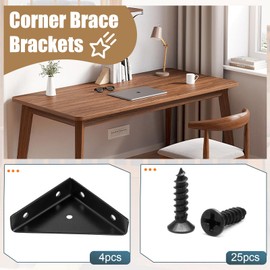 Jiozermi 4Pcs 66mm x 66mm Corner Brace Brackets, Angle Corner Brackets Black Angle Bracket Triangle Shelf Bracket Fastener Corner Desk Connector with Screws for Bed Edge(Black)