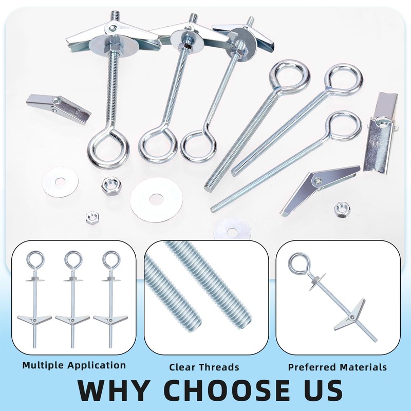 Glarks 15pcs M5 O-Shaped Eye Bolt Toggle Anchors Set for