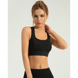 Bsubseach Sports Bras for Women High Impact Y Back Padded Workout Bras Fitness Top Black M